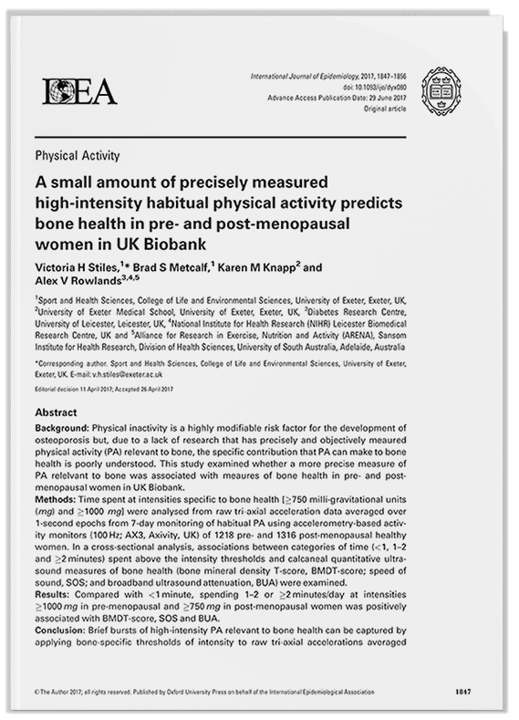 a small amount of precisely measured high intensity habitual physical activity predicts bone health in pre and post menopausal women in uk biobank 1