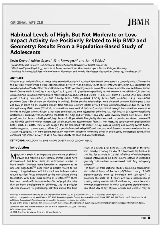 habitual levels of high but not moderate or low impact activity are positively related to hip bmd and geometry results from a population based study of adolescents 1